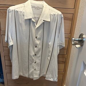 Caribbean Men's Cream and Brown Striped Shirt